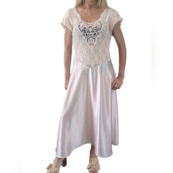 Vintage Cinema Etoile Pink Soft Nylon Lace Bodice Ballet Midi Fairy Nightgown - Picture 4 of 9